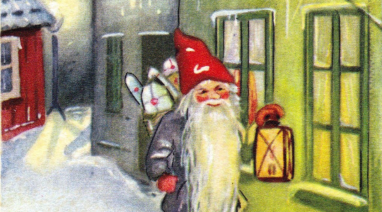 Tonttu ja lyhty postikortti